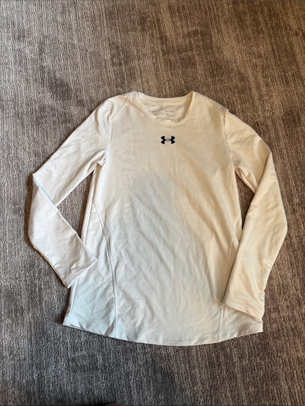Under Armour White Long Sleeve Girls' Coldgear tee with Black Logo
